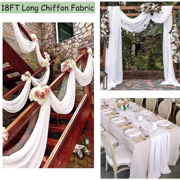 White Arch Drapes 2 Panels 6 Yards Sheer Backdrop Curtains for Parties Ceiling - Picture 6 of 6